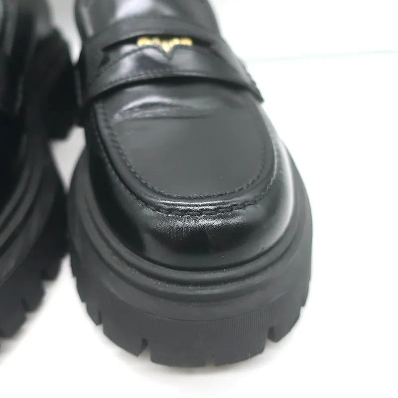 Maje Medallion Platform Penny Loafers Black Leather Size 38