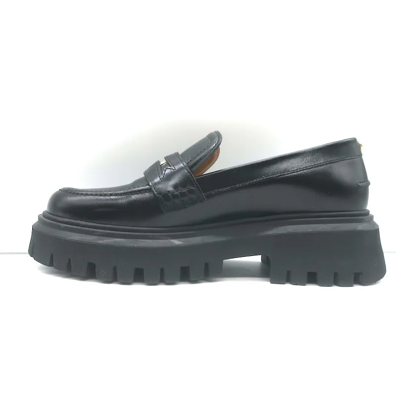 Maje Medallion Platform Penny Loafers Black Leather Size 38