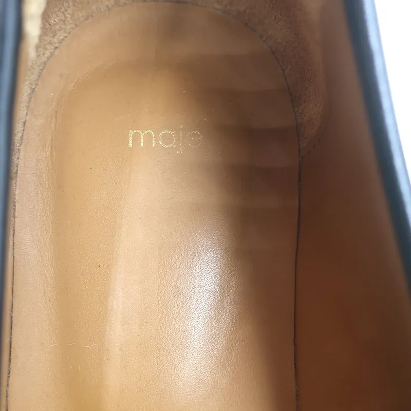 Maje Medallion Platform Penny Loafers Black Leather Size 38