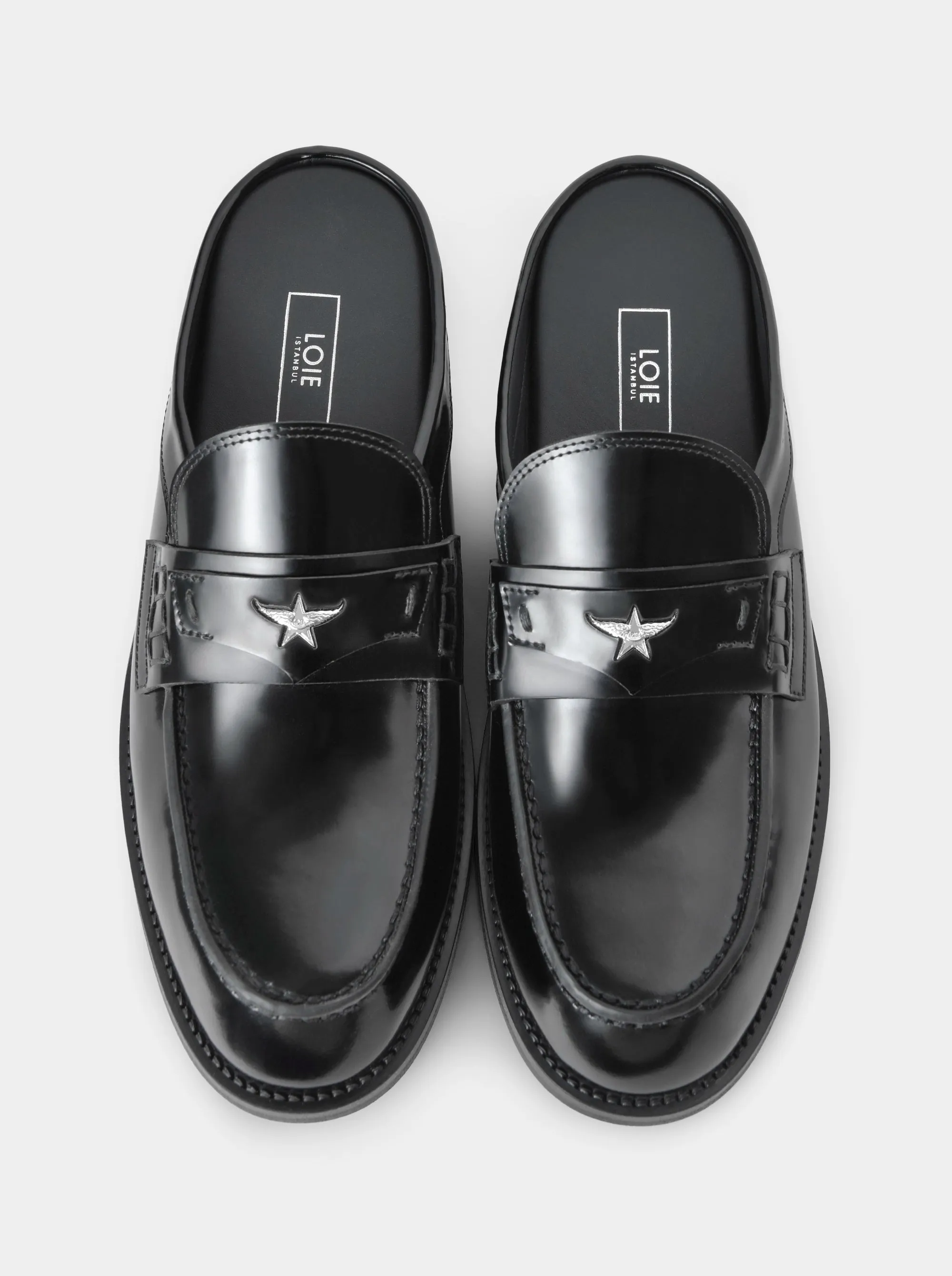 MAMO BLACK PATENT MULES SLIPPERS