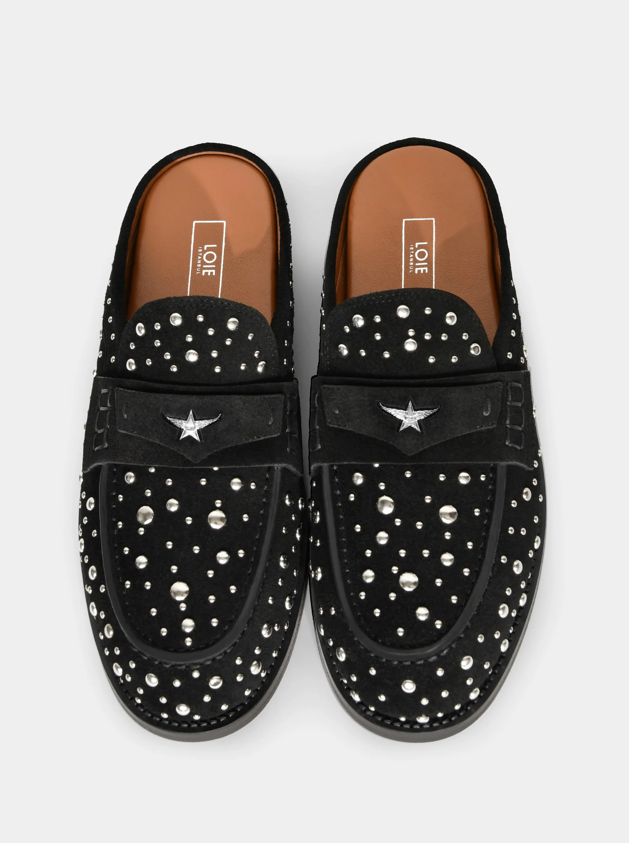 MAMO PING BLACK SUEDE MULES SLIPPERS