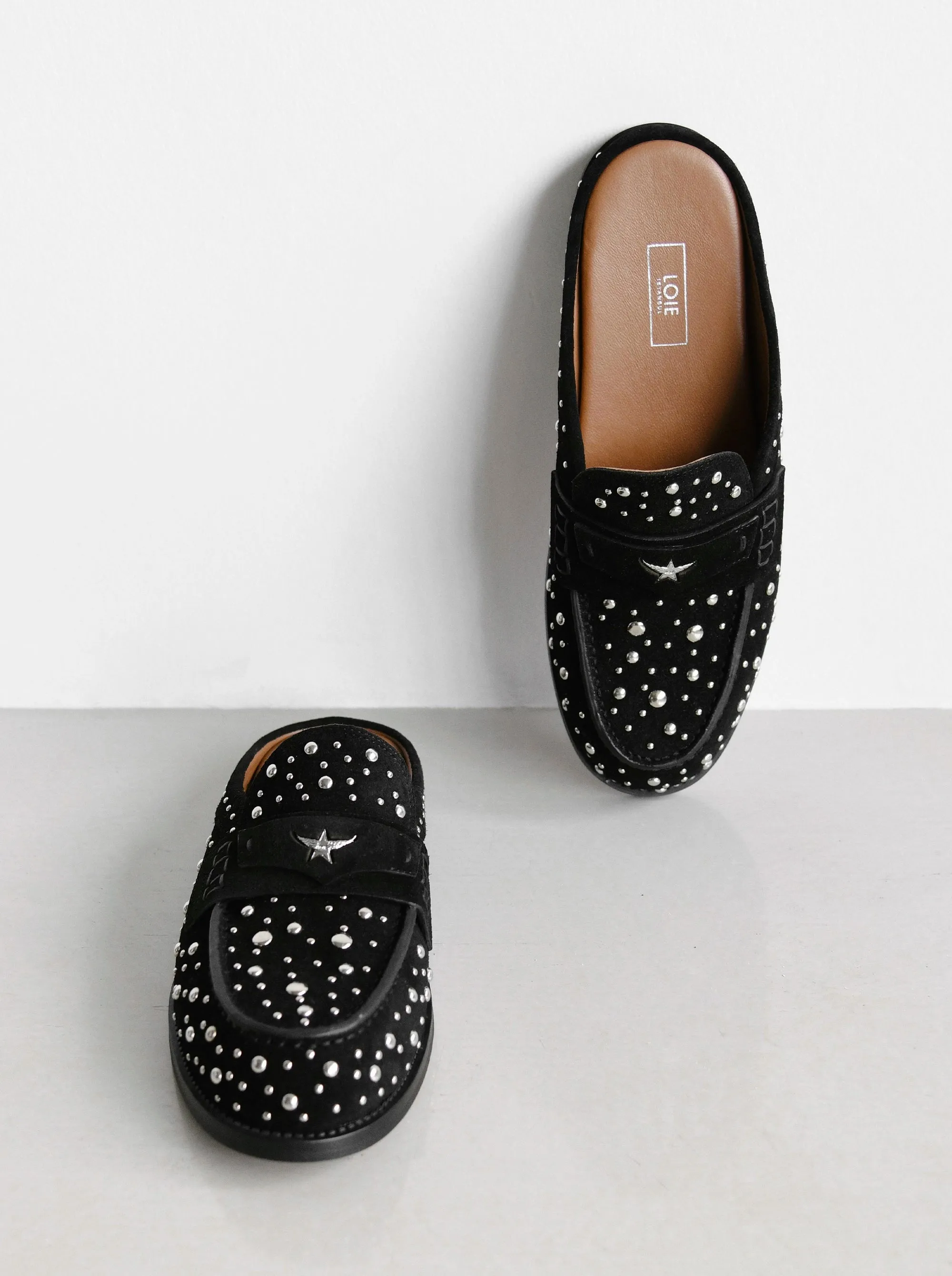 MAMO PING BLACK SUEDE MULES SLIPPERS
