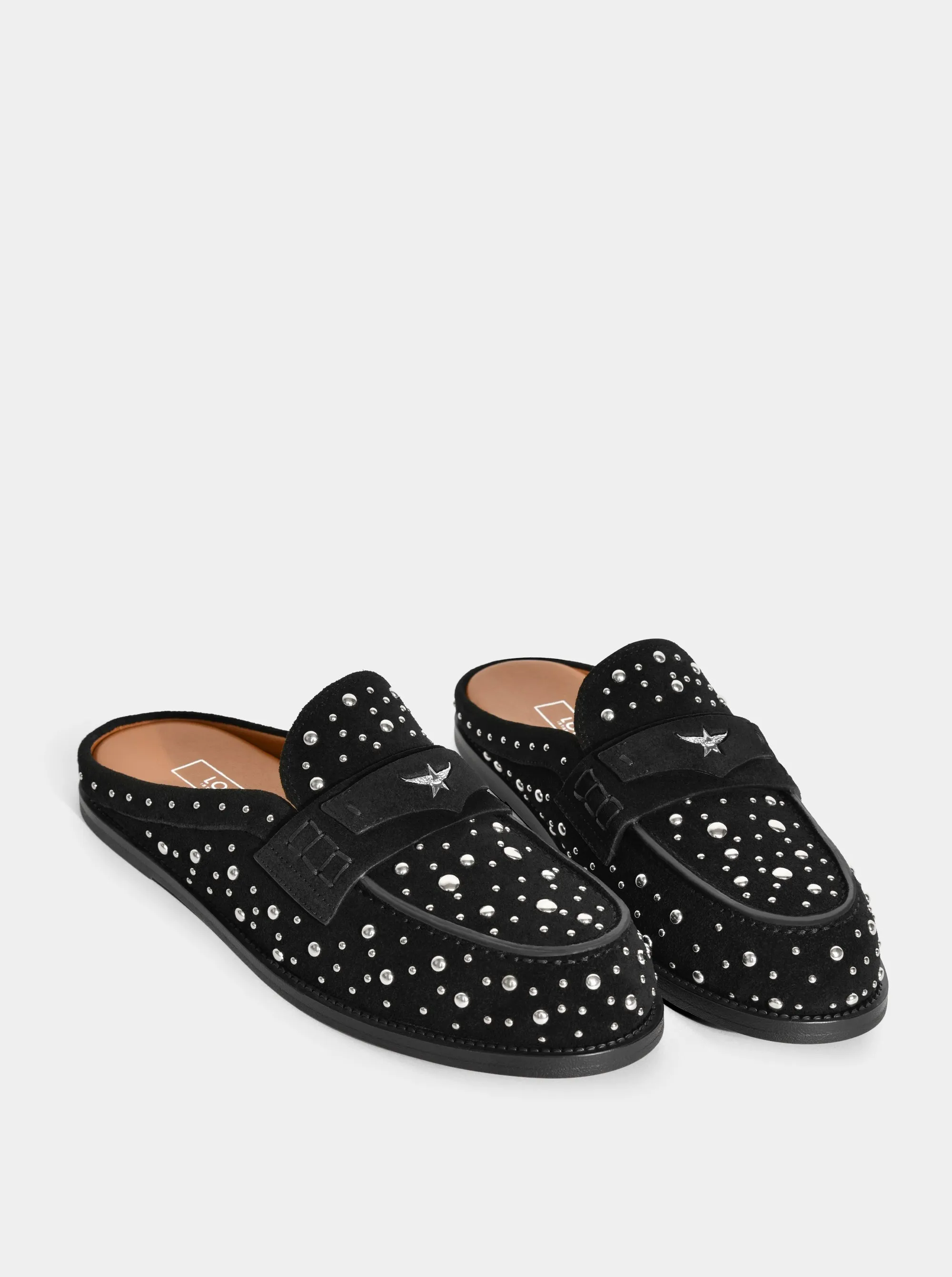 MAMO PING BLACK SUEDE MULES SLIPPERS