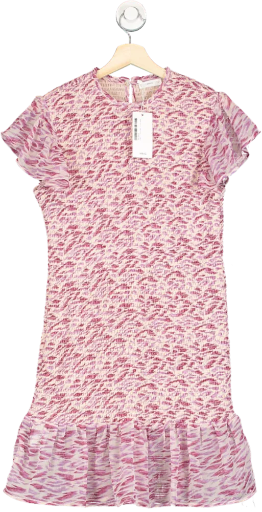 Mango Pink and White Shirred Animal Print Dress XXS