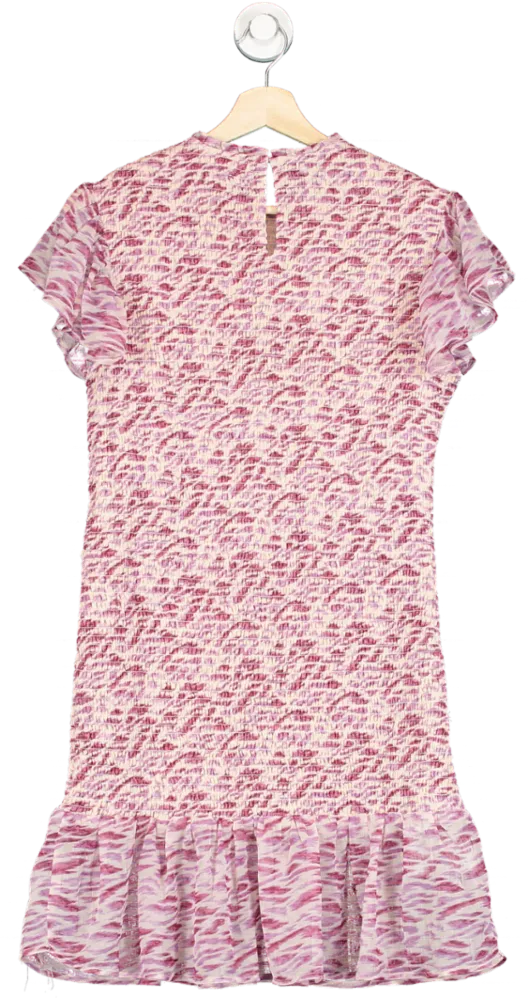 Mango Pink and White Shirred Animal Print Dress XXS