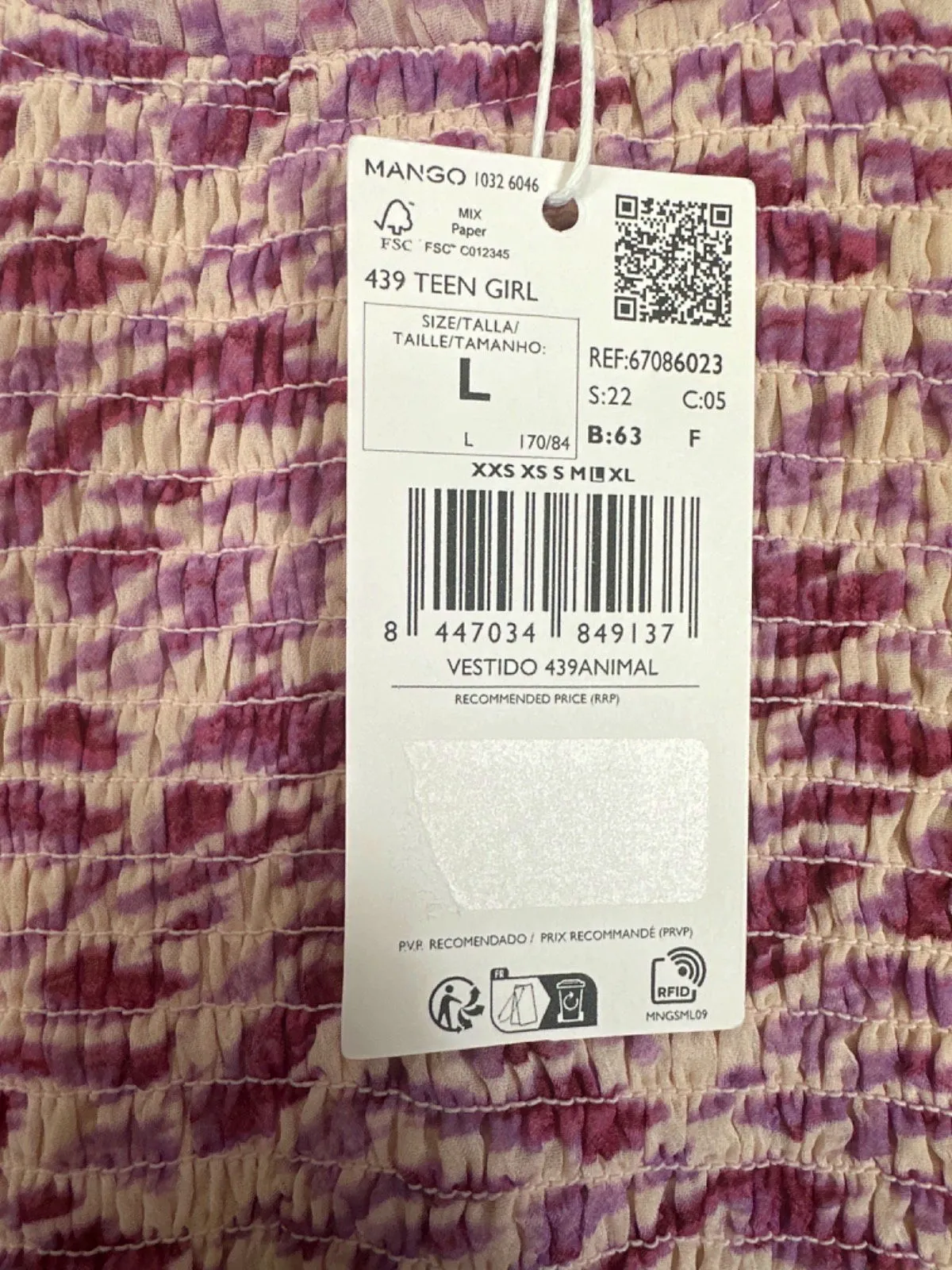 Mango Pink and White Shirred Animal Print Dress XXS