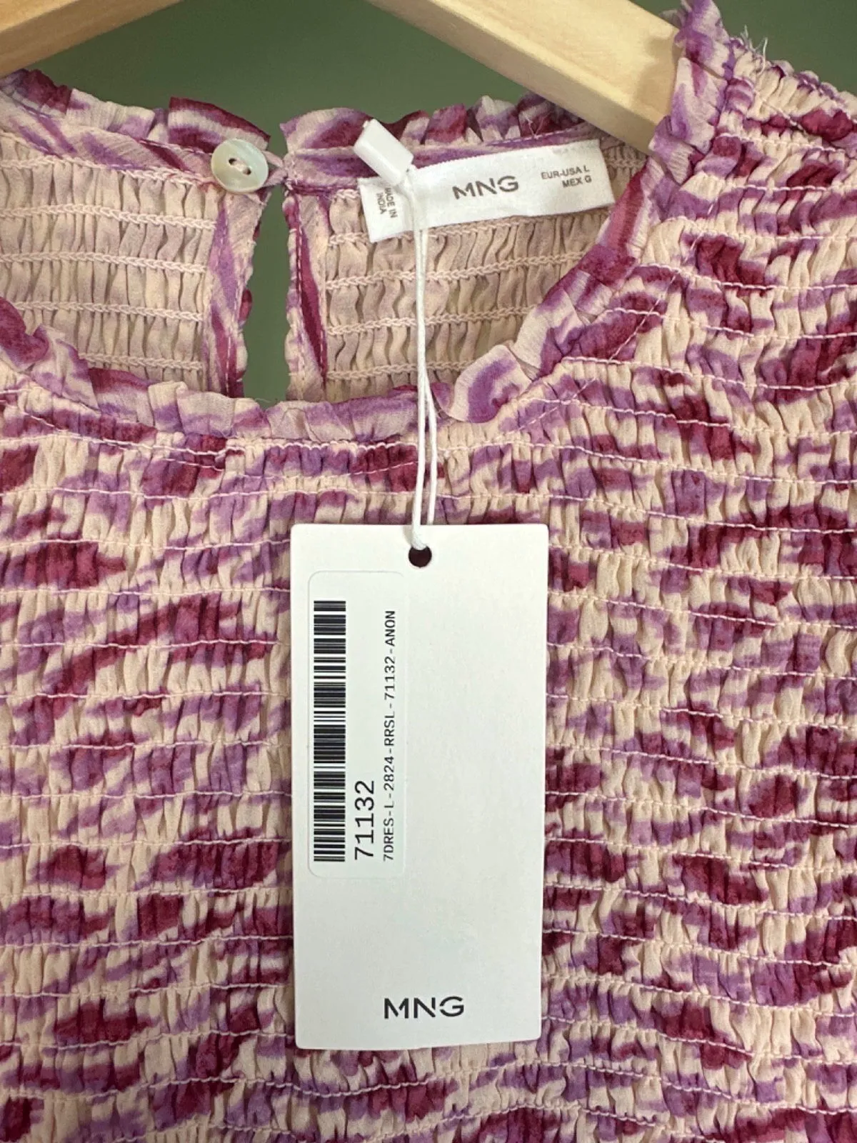 Mango Pink and White Shirred Animal Print Dress XXS