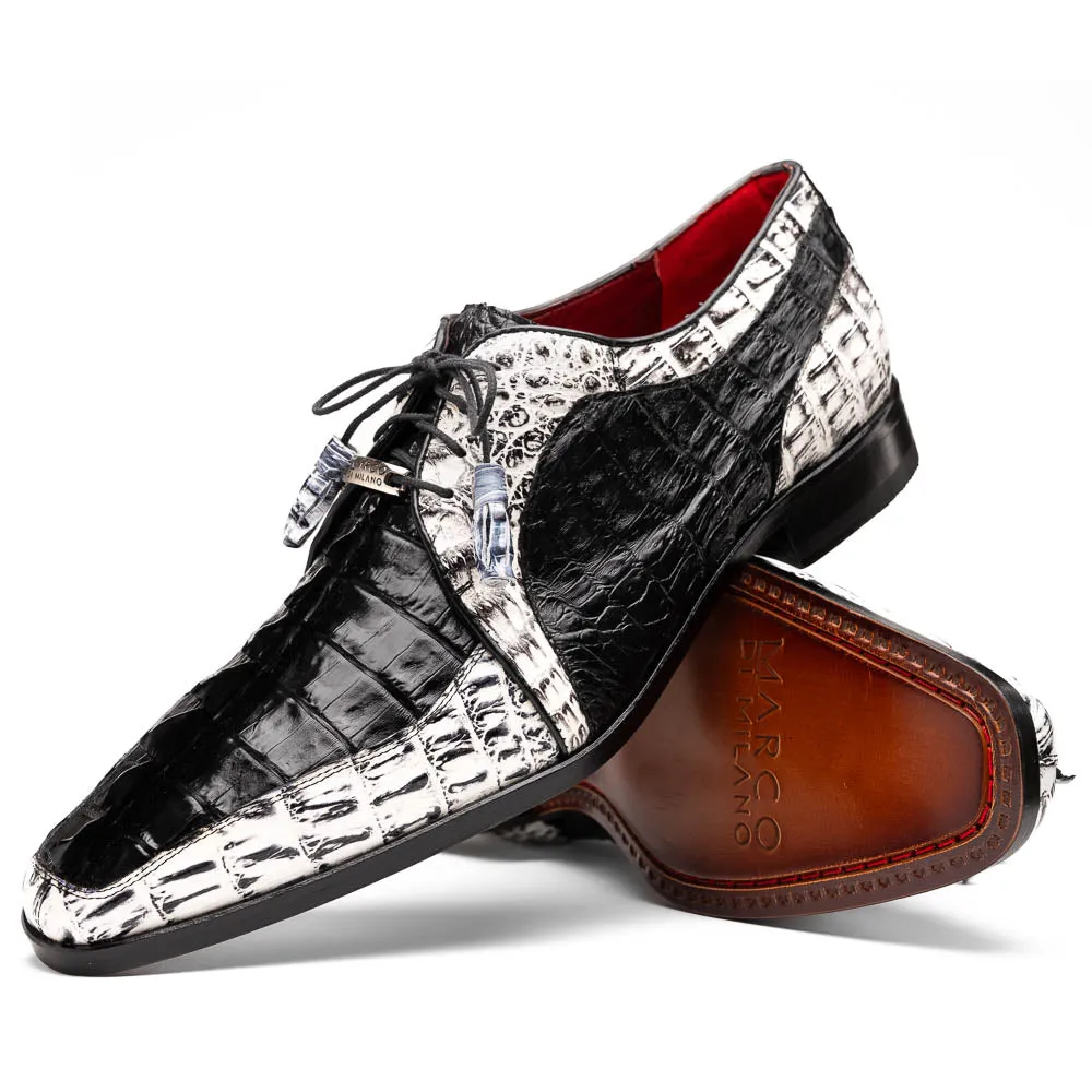 Marco Di Milano Caribe Newspaper / Black Caiman Crocodile Derby Shoes