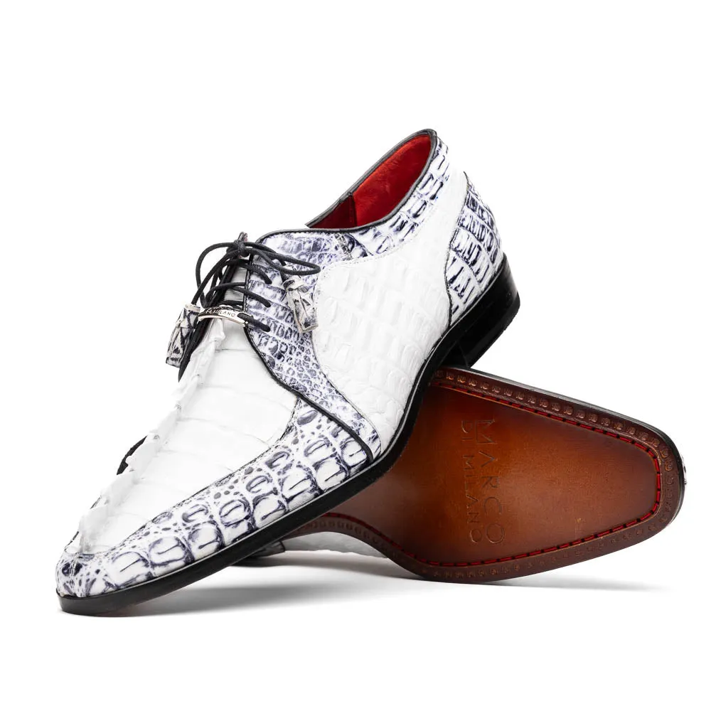 Marco Di Milano Caribe Newspaper/White Caiman Crocodile Derby Shoes
