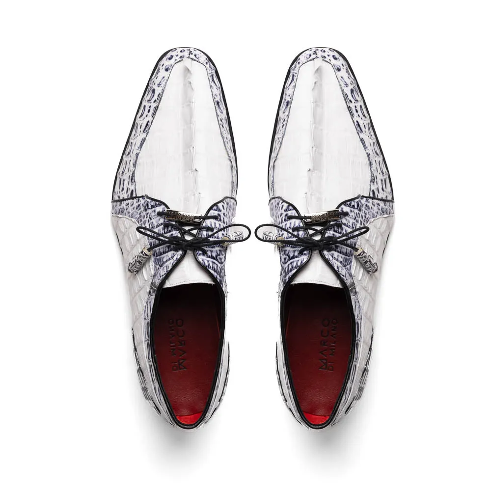 Marco Di Milano Caribe Newspaper/White Caiman Crocodile Derby Shoes