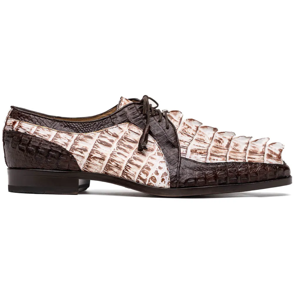 Marco Di Milano Caribe Rustic White / Brown Caiman Crocodile Derby Shoes