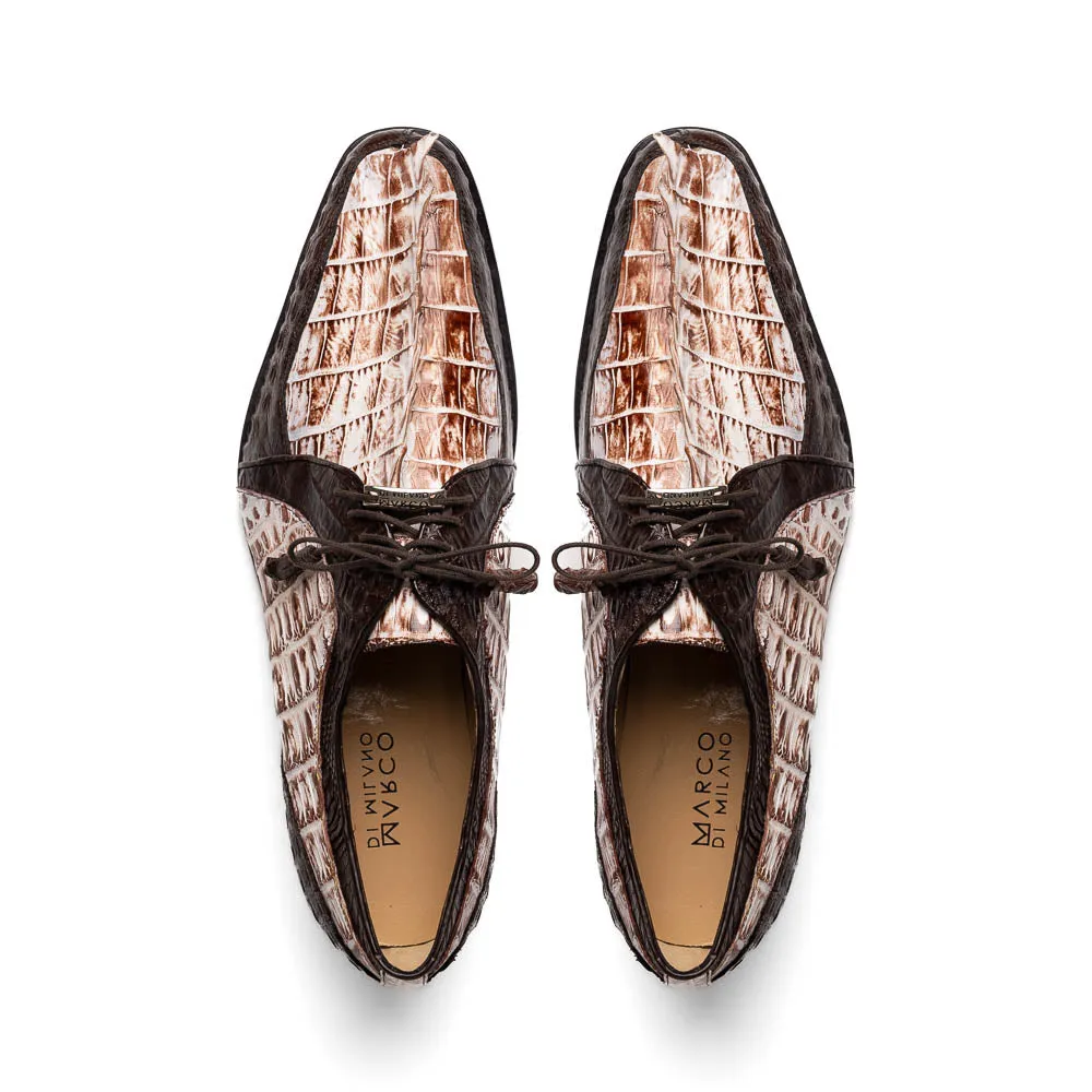 Marco Di Milano Caribe Rustic White / Brown Caiman Crocodile Derby Shoes