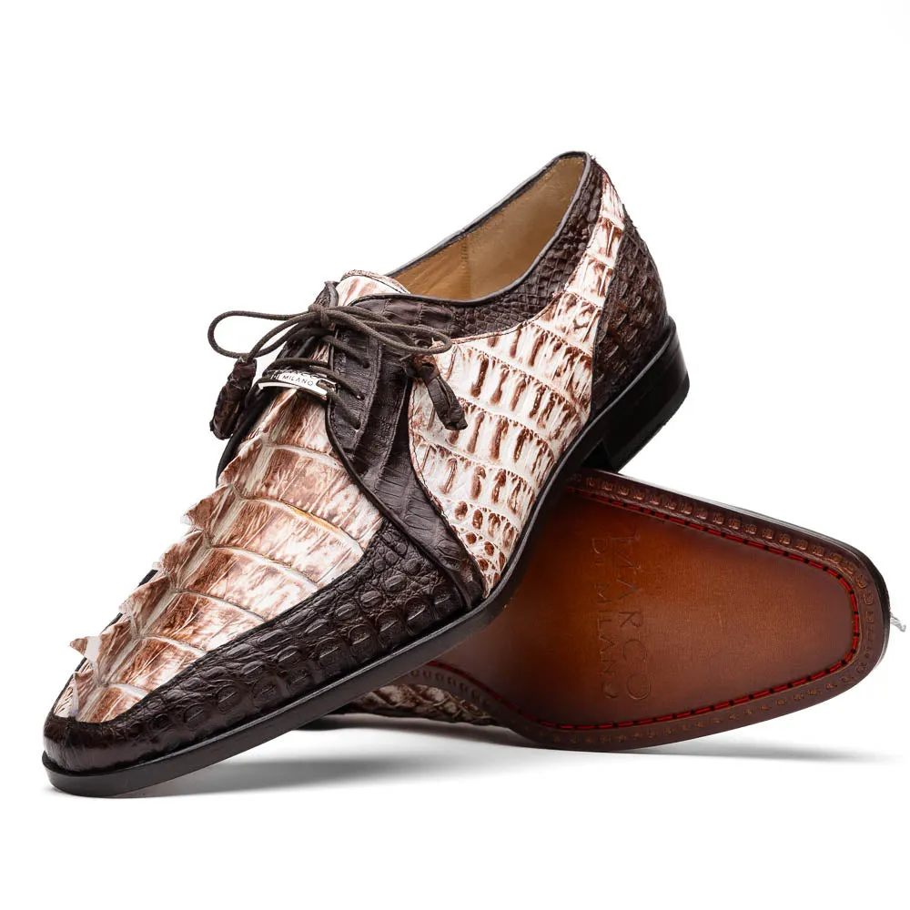 Marco Di Milano Caribe Rustic White / Brown Caiman Crocodile Derby Shoes