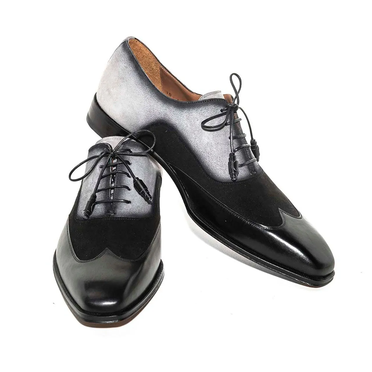Men Black and Grey Suede Wing Tip Oxford By Mezlan Made In Spain Brand