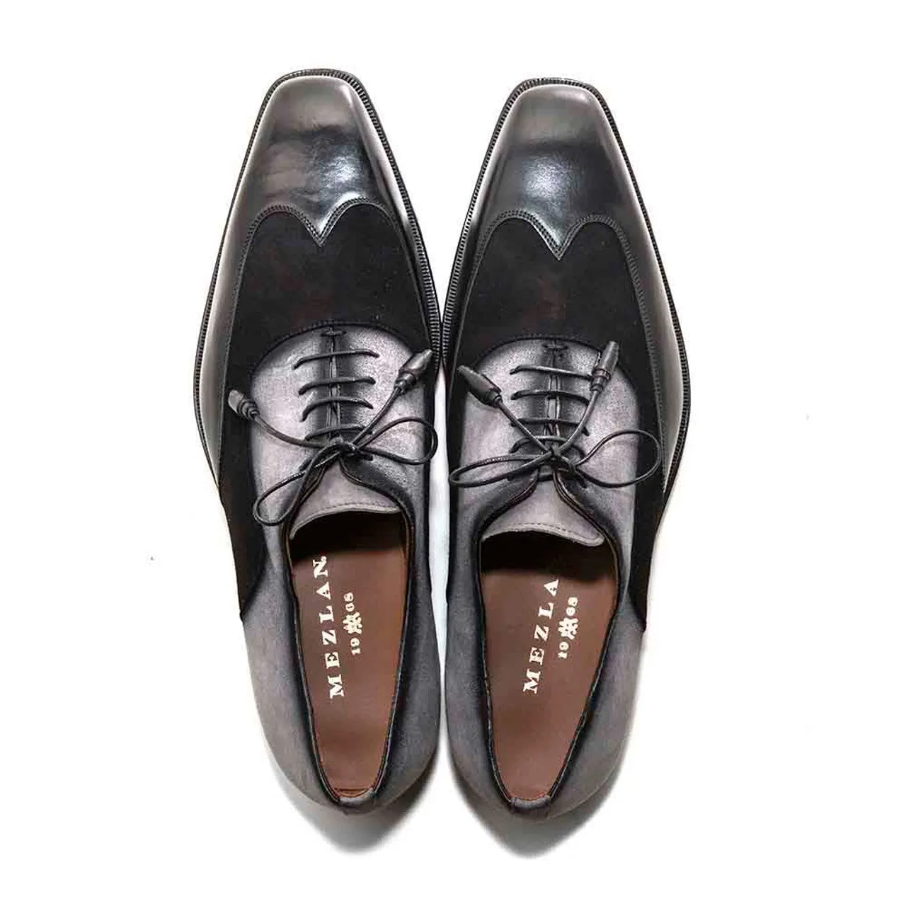 Men Black and Grey Suede Wing Tip Oxford By Mezlan Made In Spain Brand