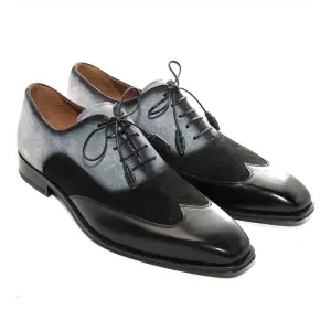 Men Black and Grey Suede Wing Tip Oxford By Mezlan Made In Spain Brand