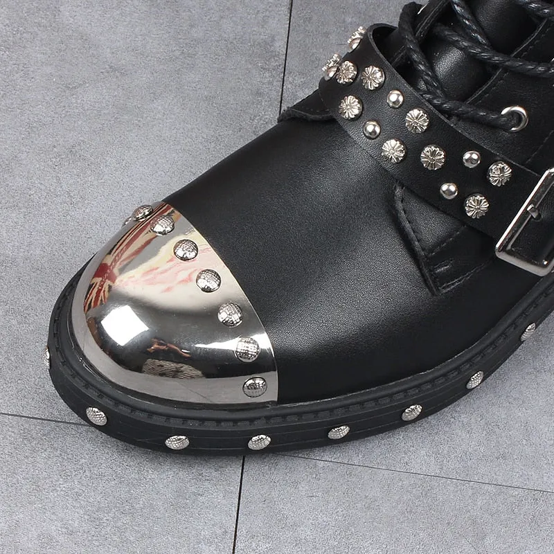 Men casual rivet shoes lace-up platform boot