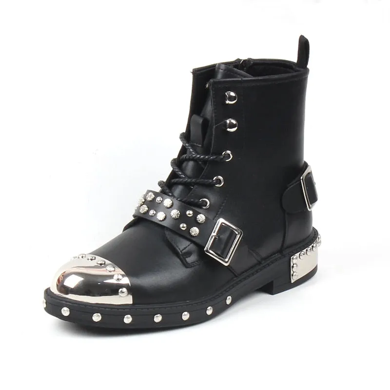 Men casual rivet shoes lace-up platform boot