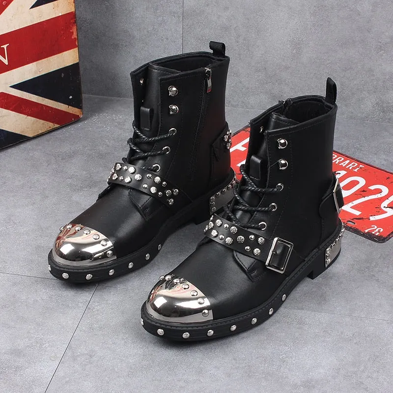 Men casual rivet shoes lace-up platform boot
