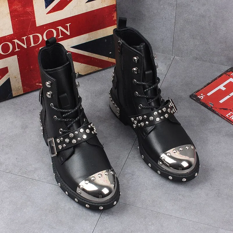 Men casual rivet shoes lace-up platform boot