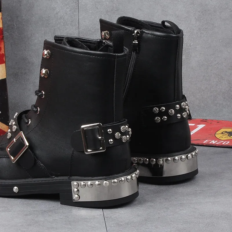 Men casual rivet shoes lace-up platform boot