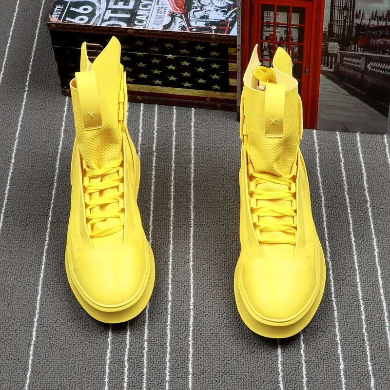 Men Fashion Casual Shoes Autumn Winter Men Shoes Male High Top Botas Hombre Men Leisure Yellow Hip-hop Boots