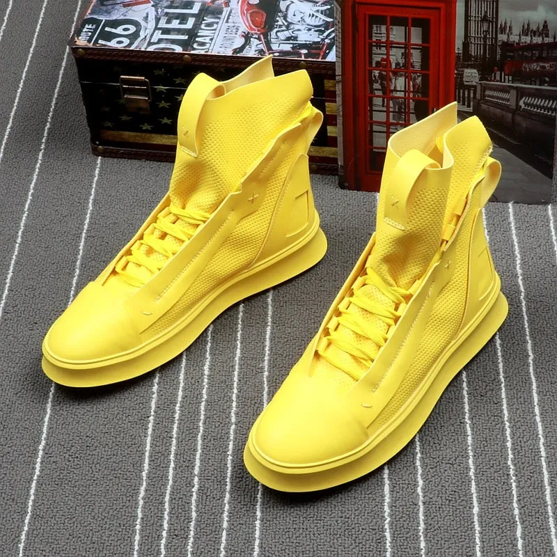 Men Fashion Casual Shoes Autumn Winter Men Shoes Male High Top Botas Hombre Men Leisure Yellow Hip-hop Boots