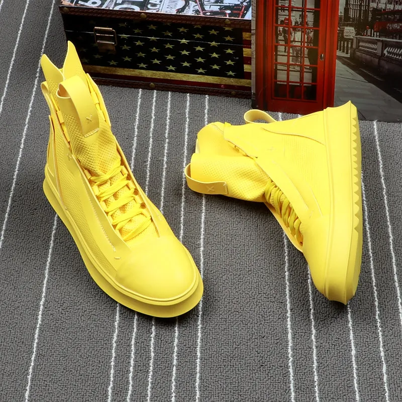 Men Fashion Casual Shoes Autumn Winter Men Shoes Male High Top Botas Hombre Men Leisure Yellow Hip-hop Boots
