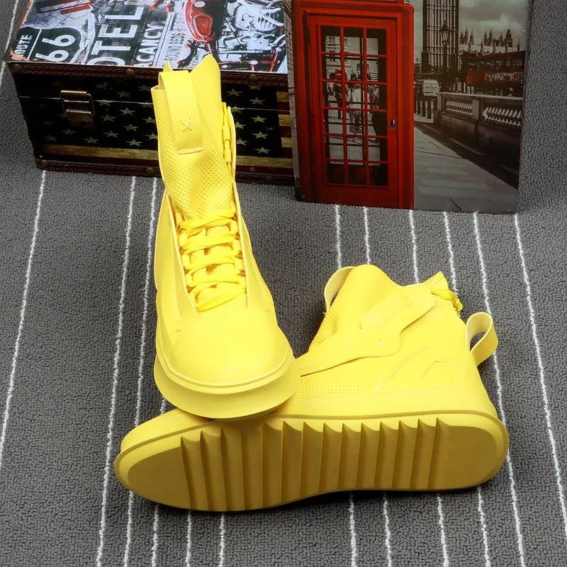 Men Fashion Casual Shoes Autumn Winter Men Shoes Male High Top Botas Hombre Men Leisure Yellow Hip-hop Boots