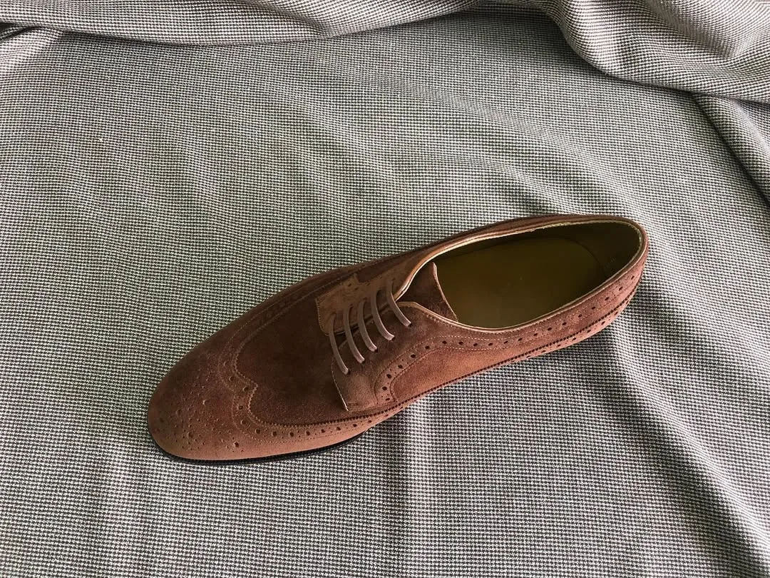 Men's All Brown Suede Leather Wingtips Shoes - Formal Shoes