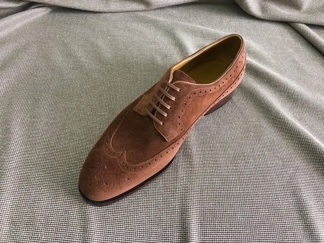 Men's All Brown Suede Leather Wingtips Shoes - Formal Shoes