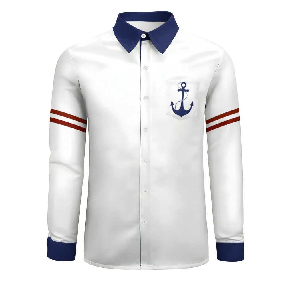 Men's Basic Anchor Print Long-Sleeved Shirt 2408003379