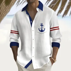 Men's Basic Anchor Print Long-Sleeved Shirt 2408003379