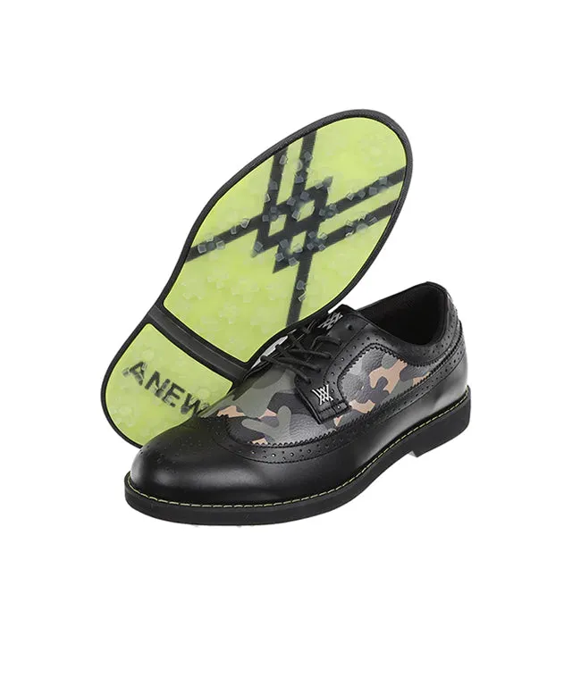 Men's Camo Wingtip Brogue Shoes - Black