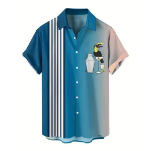 Men's Cartoon Stripe Print Casual Shirts