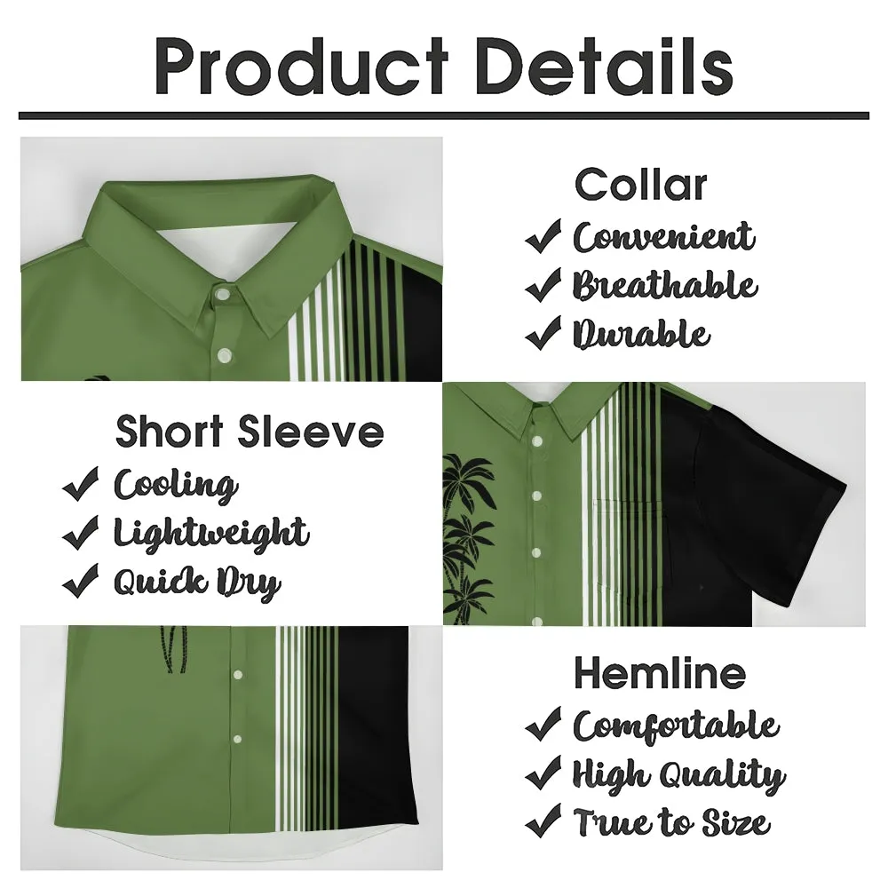 Men's Casual Hawaiian Coconut Stripe Print Short Sleeve Shirt 2409007329