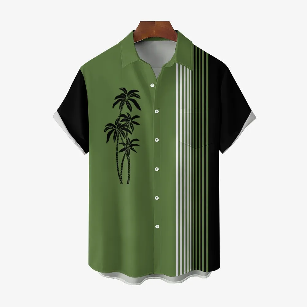 Men's Casual Hawaiian Coconut Stripe Print Short Sleeve Shirt 2409007329
