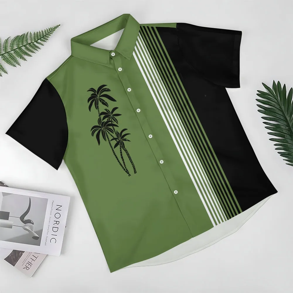 Men's Casual Hawaiian Coconut Stripe Print Short Sleeve Shirt 2409007329