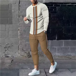 Men's Classic Printed Casual Long-Sleeved Two-Piece Set 2404001381