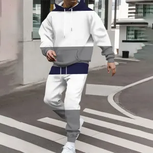 Men's Color Block Printed Casual Hoodie Set 2410005241