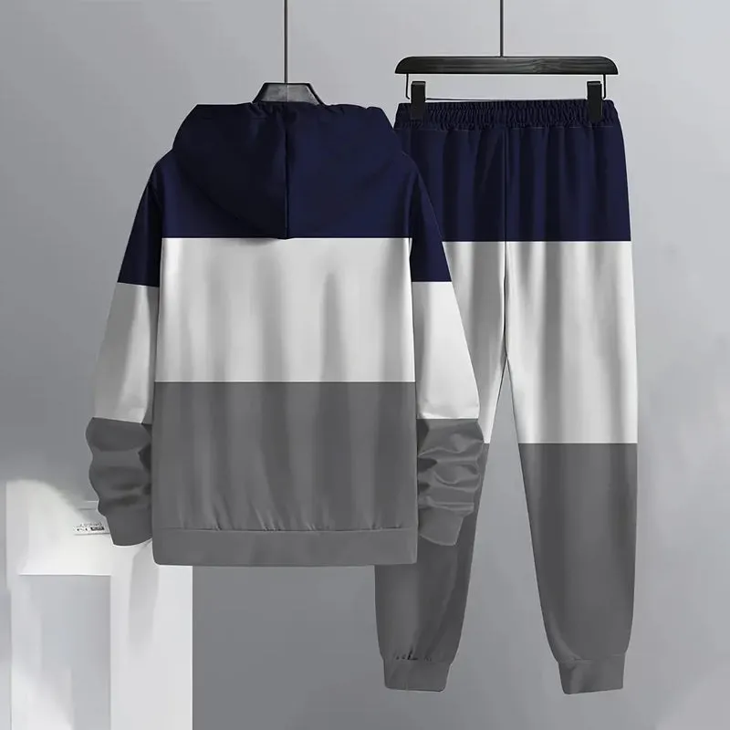 Men's Color Block Printed Casual Hoodie Set 2410005241