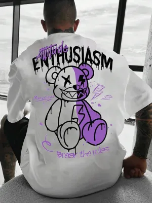 Men's Fashion Bear Print Casual Short Sleeve T-Shirt