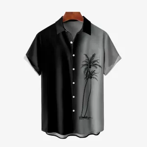 Men's Gradient Coconut Tree Print Casual Breathable Hawaiian Short Sleeve Shirt