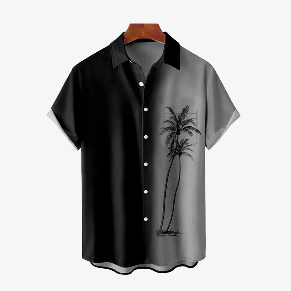 Men's Gradient Coconut Tree Print Casual Breathable Hawaiian Short Sleeve Shirt