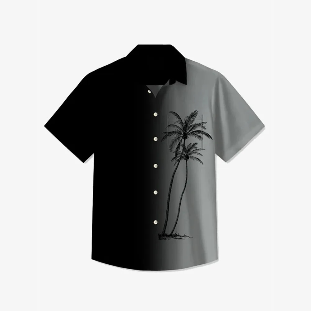 Men's Gradient Coconut Tree Print Casual Breathable Hawaiian Short Sleeve Shirt
