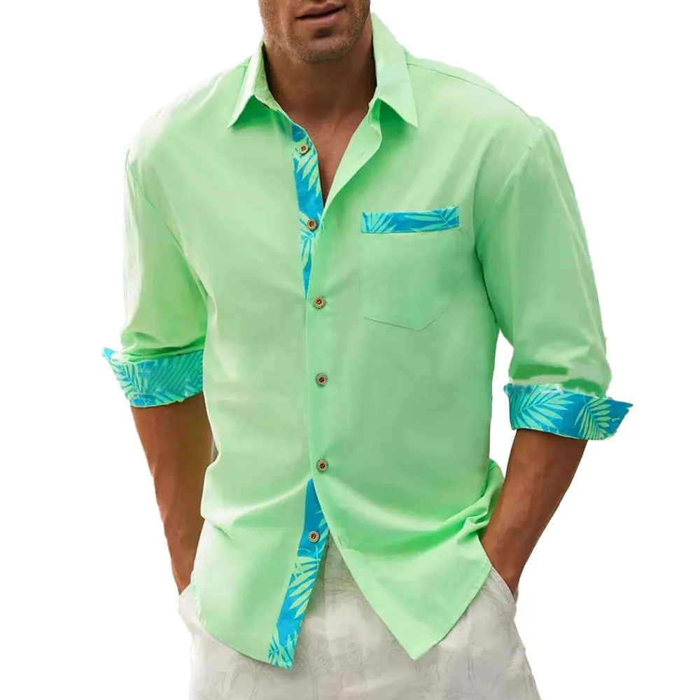 Men's Hawaiian Leaf Multi-Color Long-Sleeved Shirt