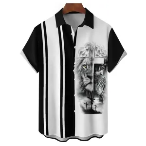 Men's jesus print casual short sleeve shirt 2310000970