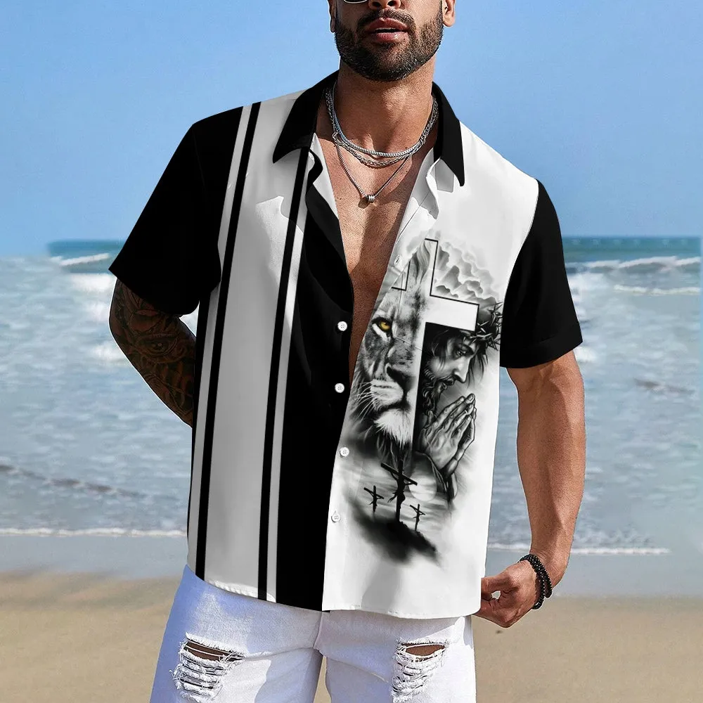 Men's jesus print casual short sleeve shirt 2310000970