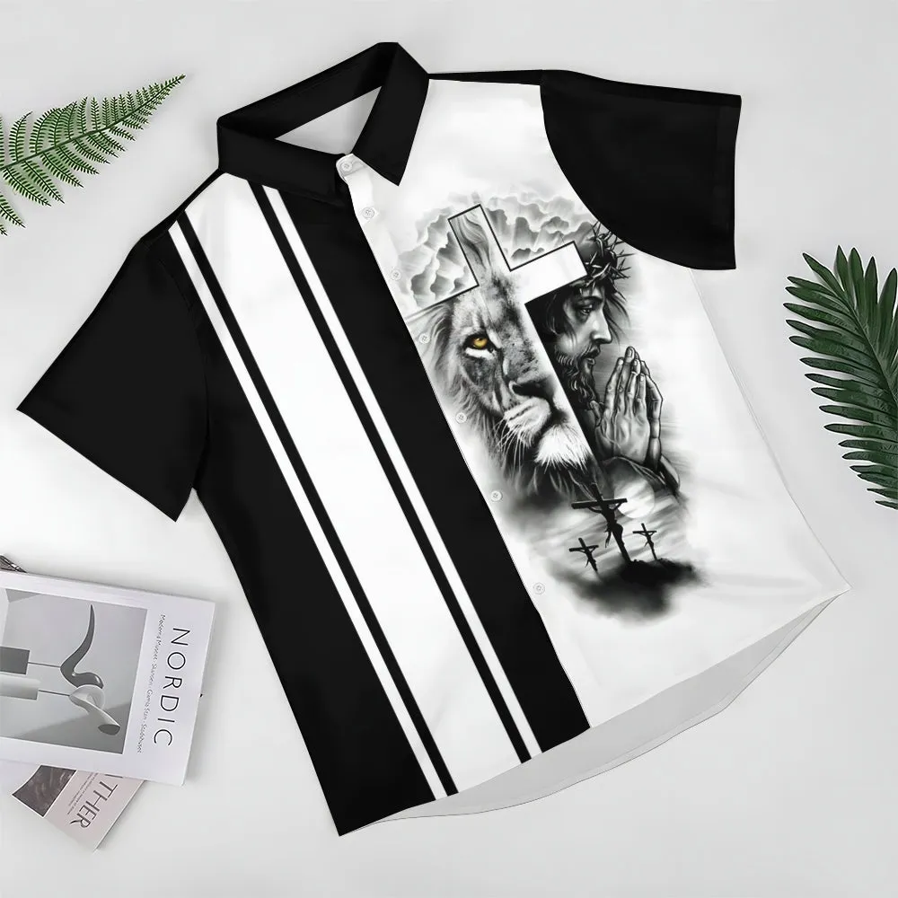 Men's jesus print casual short sleeve shirt 2310000970