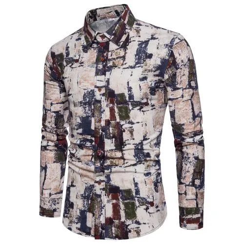 Men's Linen Floral Color Print Shirt..